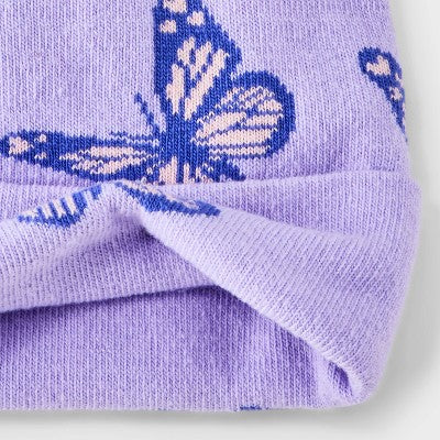 Girls' Flat Knit Butterfly Intarsia Beanie Hat - Cat & Jack Lavender 4-14