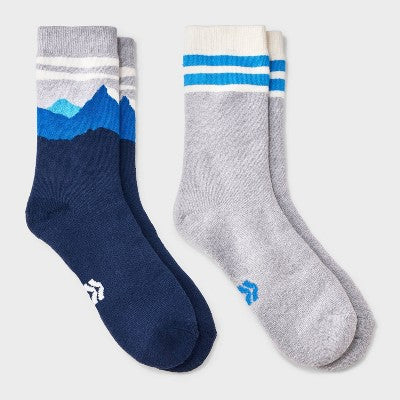 Boys' 2pk Mountain Print Outdoor Crew Socks - All In Motion Blue M