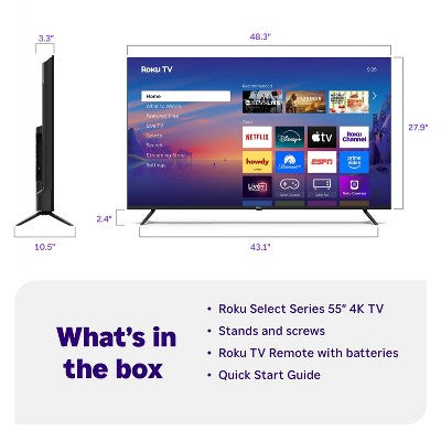 Roku 55" Select Series 4K HDR Smart Roku TV with Roku TV Remote (LOCAL PICKUP ONLY)