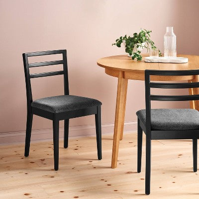 Set of 2 Ladder Back Dining Chair With Padded Seat Black - Room Essentials (LOCAL PICKUP ONLY)