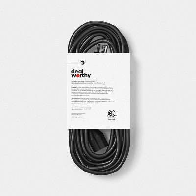 50' Outdoor Extension Cord Black - Dealworthy