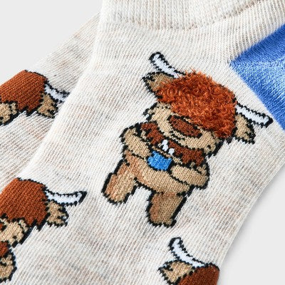 Women's Highland Cows Low Cut Socks - Oatmeal Heather 4-10: Lightweight Animal Print Ankle Apparel