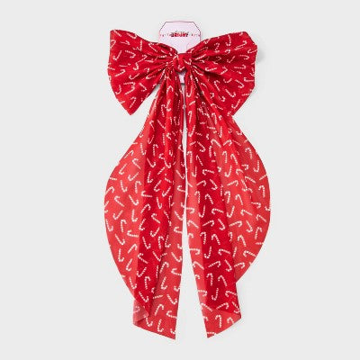 Christmas Candy Cane Bow Hair Clips and Pins - Red