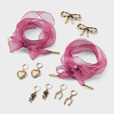 Ribbon Bow with Horse Shoe and Rose Shoelace Charm Set - Wild Fable Gold