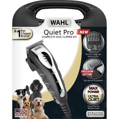 Wahl Quiet Pro Corded Electric Dog Hair Clipping Grooming Kit for Home: Ergonomic Handle, Adjustable Blade, 12 Pieces