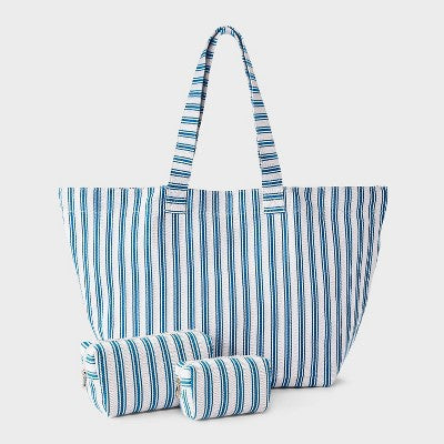 Striped Oversized Cotton Tote Bag - Universal Thread Blue