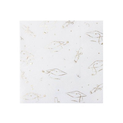 Bonjour Fete 30ct Large White and Gold Graduation Hat Napkins