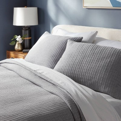 King Jersey Quilt Sham Heather Gray - Threshold: Cotton Knitted, Check Jacquard Pattern, OEKO-TEX Certified