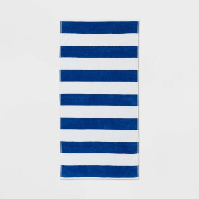 Striped Beach Towel Blue/White - Sun Squad