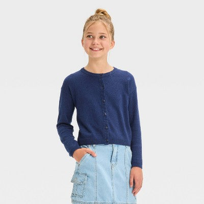 Girls' Button-Front Cardigan Sweater - Cat & Jack Navy Blue L