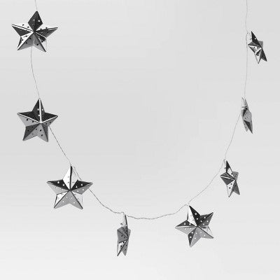 10ct LED Battery Operated Silver Star Christmas Novelty String Lights Warm White - Wondershop