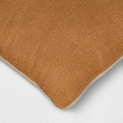 Oversized Square Cotton Boucle Reversible Throw Pillow with Linen Caramel - Threshold (LOCAL PICKUP ONLY)