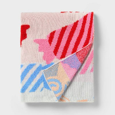 48"x58" Holiday Candy Knit Kids' Throw Blanket Cream - Pillowfort