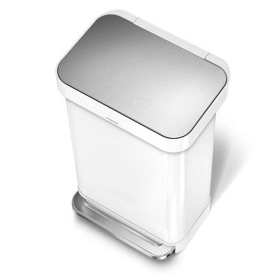 simplehuman 45L Kitchen Step Trash Can with Liner Pocket White Steel Garbage Can with Soft Close Lid (LOCAL PICKUP ONLY)