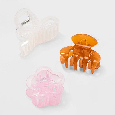 Plastic Claw Hair Clip Set 3pc - Universal Thread Warm: Solid Pattern, All Hair Types, Fashion Accessory