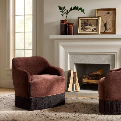 Upholstered Swivel Accent Chair with Fringe Red - Threshold Designed with Studio McGee (LOCAL PICKUP ONLY)