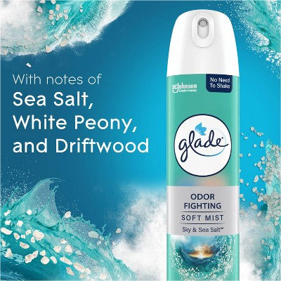 Glade Odor Fighting Soft Mist Aerosol Room Air Freshener - Sky & Sea Salt - 8oz