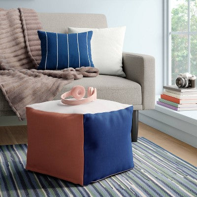 Colorful Block Dorm Pouf - Room Essentials: Upholstered Square Ottoman, No Assembly, Spot Clean