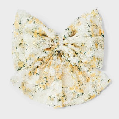 3D Flower Bow Hair Barrette - Wild Fable Yellow/Cream: Botanical Pattern, Recycled Polyester