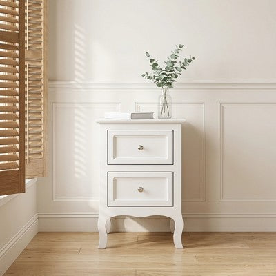 White Nightstand with 2-Tier Storage, Country Style Bedside Table for Bedroom, Dorm Essentials, Apartment Essentials, 23.6" L x 15.7" W (LOCAL PICKUP ONLY)