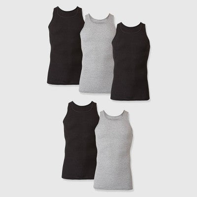 Hanes Premium Men's Tank Top Undershirt 5pk - Black/Gray XXL: Classic Fit, Tagless, Moisture Wicking, Breathable Fabric