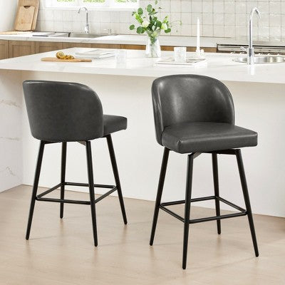 Spruce&Spring 27" Swivel Counter Height Bar Stool with Metal Legs, Set of 2, Blue Fabric (LOCAL PICKUP ONLY)