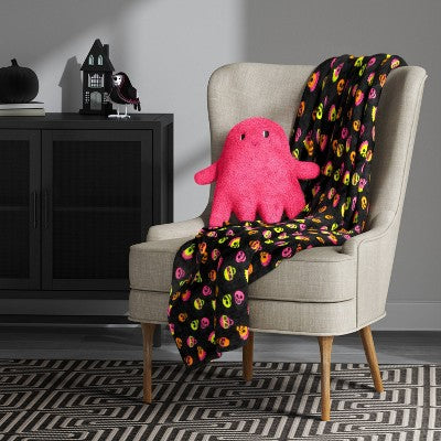 Ghost Shaped Faux Shearling Halloween Throw Pillow Pink - Hyde & EEK! Boutique: Indoor Novelty Cushion, Polyester Fill