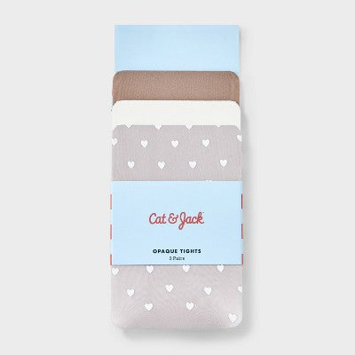 Baby Girls' 3pk 'Hearts and Solid' Printed Tights - Cat & Jack 6-12M