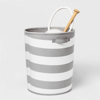 Extra Large Canvas Striped Kids' Bin Gray - Pillowfort: Toy Storage, Decorative Circular Bin, 38.2 Volume Capacity (LOCAL PICKUP ONLY)