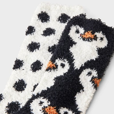 Women's Penguin 2pk Cozy Crew Socks - Black/White 4-10