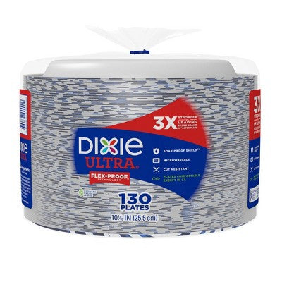 Dixie Ultra Disposable Paper Plates 10" - 130ct: White, Abstract Pattern, Round Shape