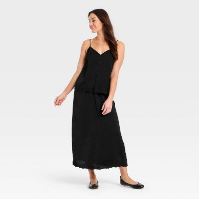 Women's Cutwork Midi A-Line Skirt - Universal Thread Black M