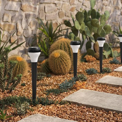 6pk Round Solar LED Outdoor Path Lights Matte Black - Room Essentials: Weather-Resistant, Automatic Lighting, Integrated Bulb