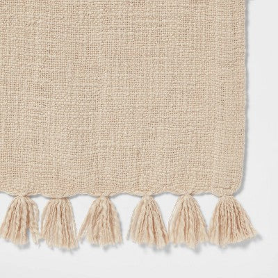 72" x 14" Cotton Textured Table Runner Khaki - Threshold: Farmhouse Style, Machine Washable, OEKO-TEX Certified
