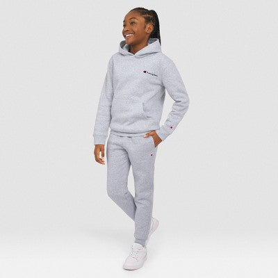 Champion Kid's Fleece Pullover Hoodie - Heathered Gray L