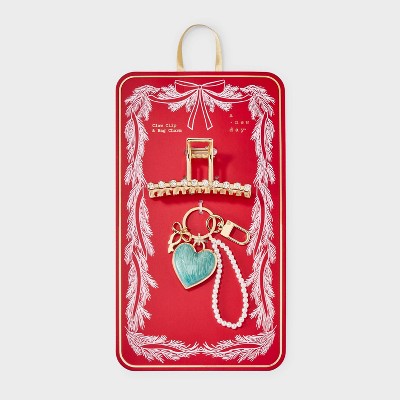 Claw Hair Clip and Bag Charm Pearls - A New Day Gold