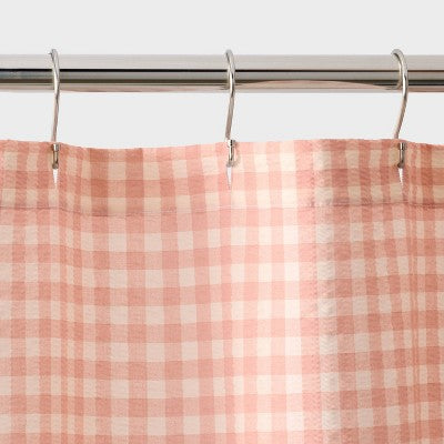 Gingham Ruffle Dorm Shower Curtain Pink/Ivory - Room Essentials