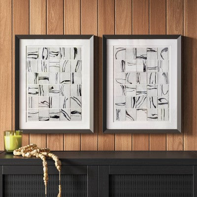 (Set of 2) 16"x20" Patterned Lines Abstract Framed Arts Black - Threshold (LOCAL PICKUP ONLY)