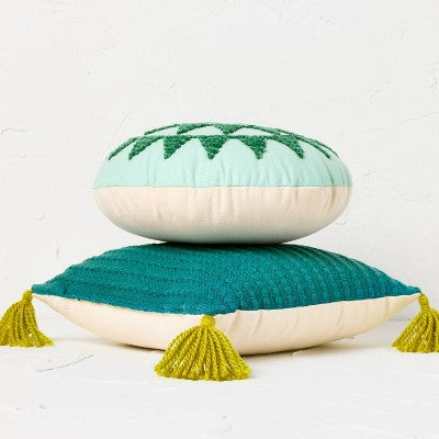 2pk 10"x10" Cotton Round and Square Decorative Pillows Green Sun - Opalhouse designed with Jungalow: Abstract Pattern