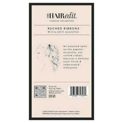 The Hair Edit Ruched Ribbon Skinny Satin Scrunchies - 8pk