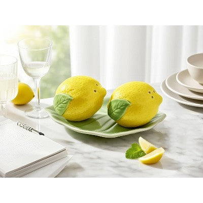 Muchoise Ceramic Lemon Salt & Pepper Shaker with Tray Yellow
