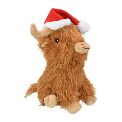 Multipet Highland Cow with Santa Hat Interactive Plush Dog Toy