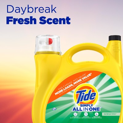 Tide Simply Daybreak Fresh Liquid Laundry Detergent - 182 fl oz: Cold & All-Temperature, High Efficiency, Spill-Resistant
