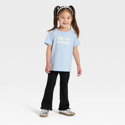 Toddler Girls' Ribbed Flare Leggings - Cat & Jack Black 3T