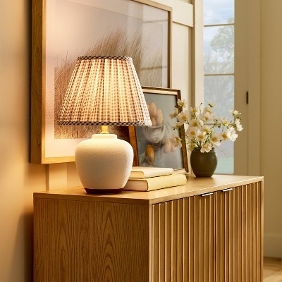 Ceramic Table Lamp with Gingham Print Pleated Shade Cream/Sage Green (Includes LED Light Bulb) - Threshold designed with Studio McGee