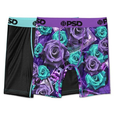 PSD Boys' 2pk Rose Bank Boxer Briefs Underwear - Black/Purple S