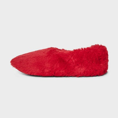 Women's Faux Fur Cozy Pull-On Slipper Socks with Grippers - Auden Red S/M