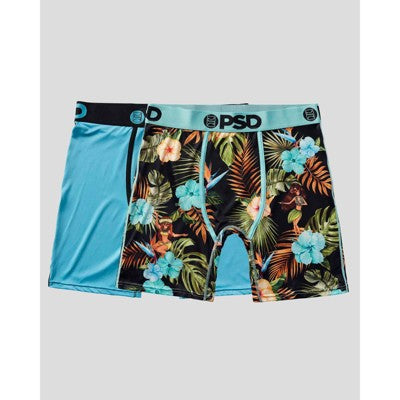PSD Men's Floral Print Boxer Briefs 2pk - Green/Light Aqua Blue/Black XXL