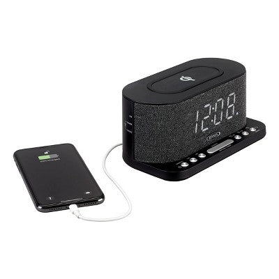 Jensen Dual Alarm Clock Radio with Wireless Qi Charging