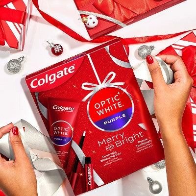 Colgate Optic White Overnight Teeth Whitening Pen and Purple Toothpaste Holiday Gift Set